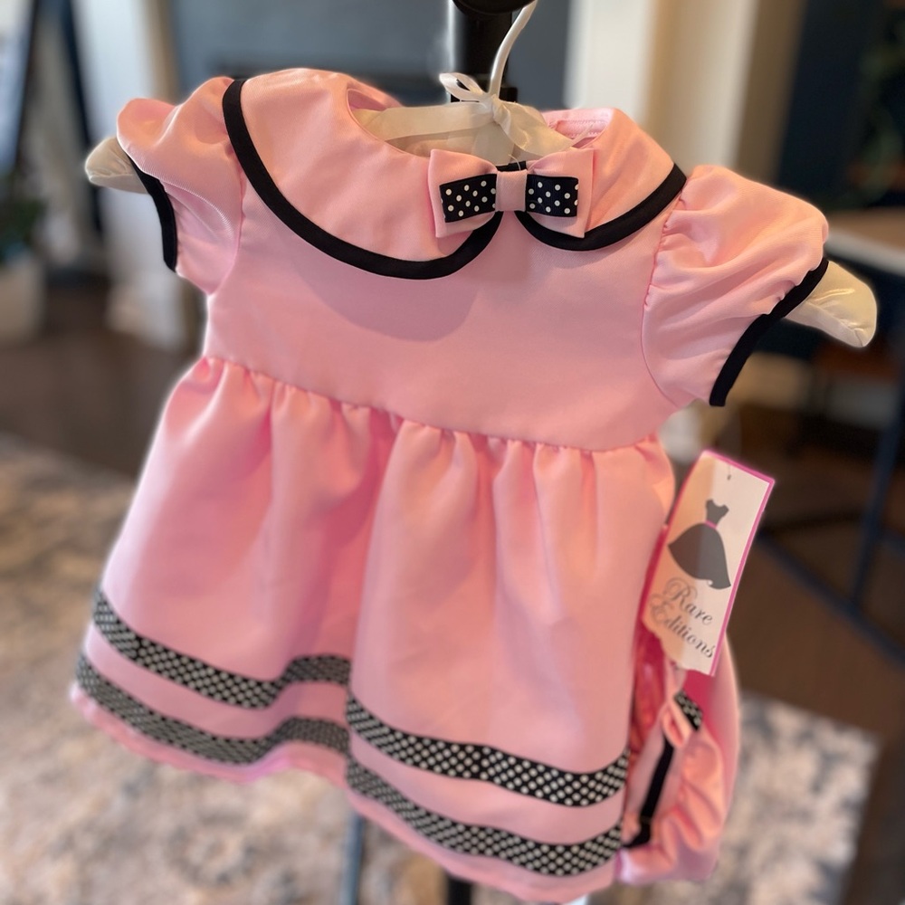 Rare Editions Pink Dress with Polka Dot Bow